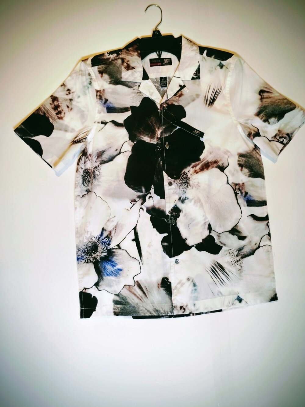 003 J. Ferrar Slim Fit Stretch Floral Print Short Sleeve Button Up Shirt Men